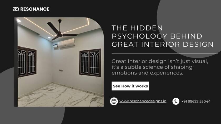 Modern room setup showing creative interior design services in Chennai by Resonance Designs.